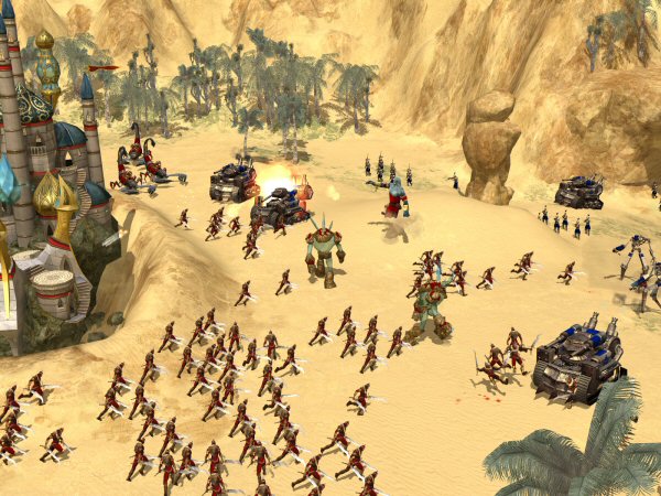 A screenshot of a battle in Rise of Nations: Rise of Legends